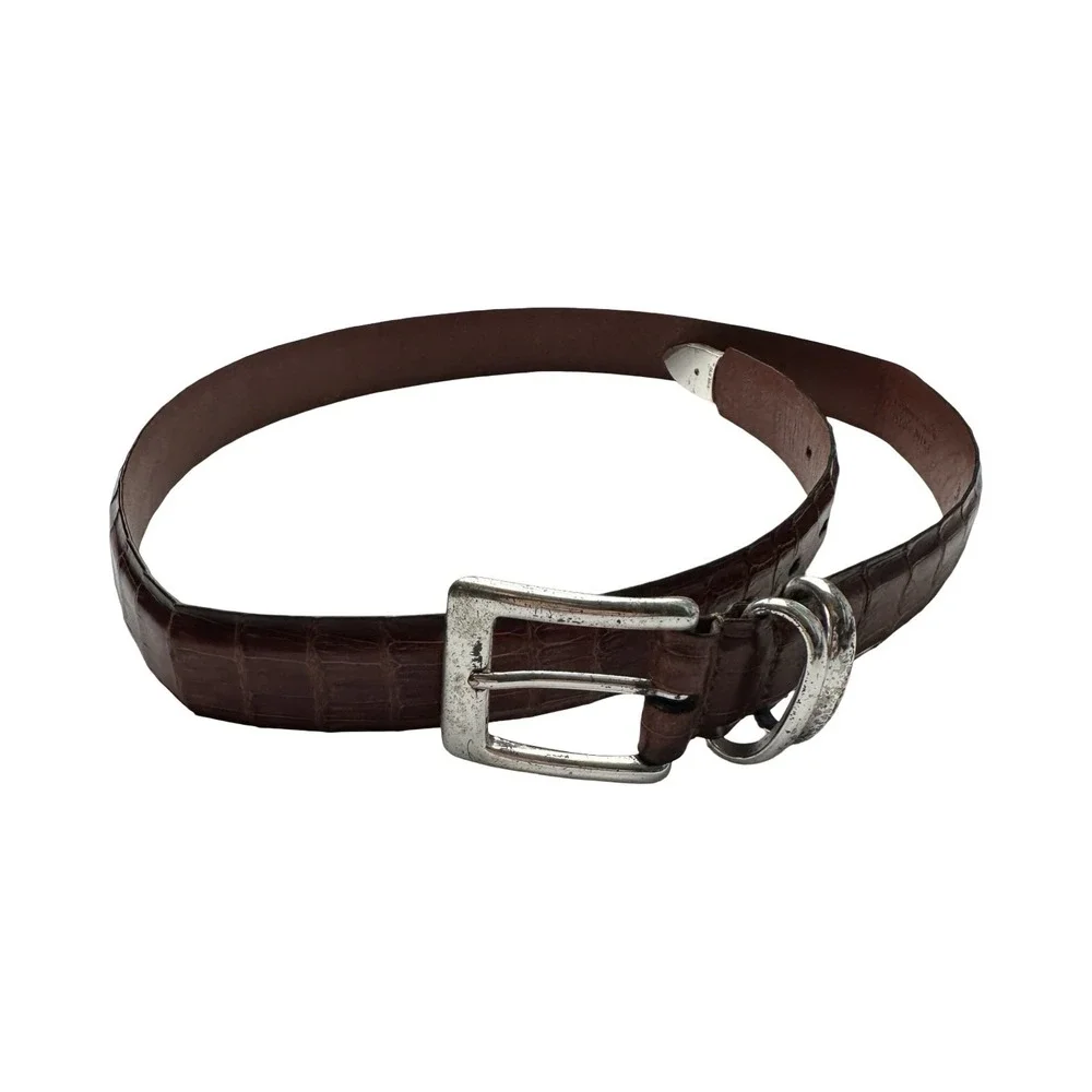 Bespoke Brown Genuine Crocodile Mens 1.25 Inch Belt Size 34 Made in USA